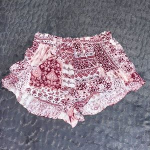 LULU'S Maroon & Cream Play Shorts XS